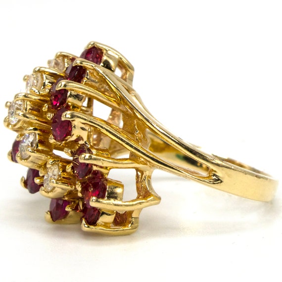 Yellow Gold Diamond and Ruby Waterfall Bypass Ring - image 3