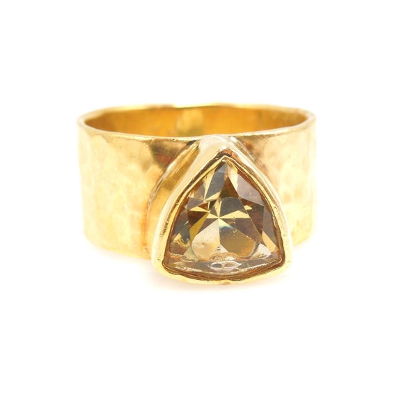 22K Yellow Gold Mounting with Trillion Cut Heliod… - image 1