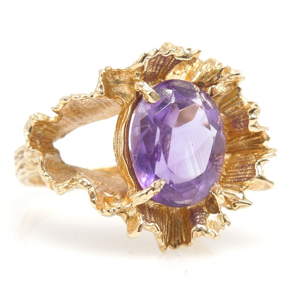 Midcentury Nature Inspired Oval Amethyst Ring in … - image 2