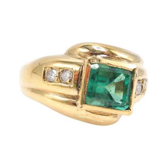 18K Yellow Gold 1.67ct Emerald Cut Emerald & Diam… - image 2