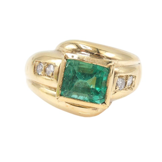 18K Yellow Gold 1.67ct Emerald Cut Emerald & Diam… - image 1