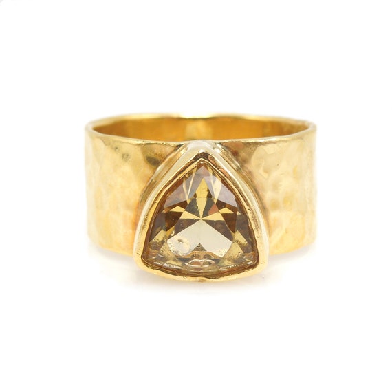 22K Yellow Gold Mounting with Trillion Cut Heliod… - image 2