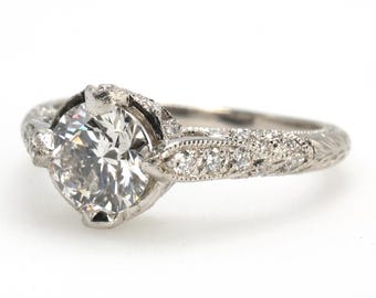 1.01 Carat Certified Natural Diamond Solitaire in Platinum Art Deco Style Mounting