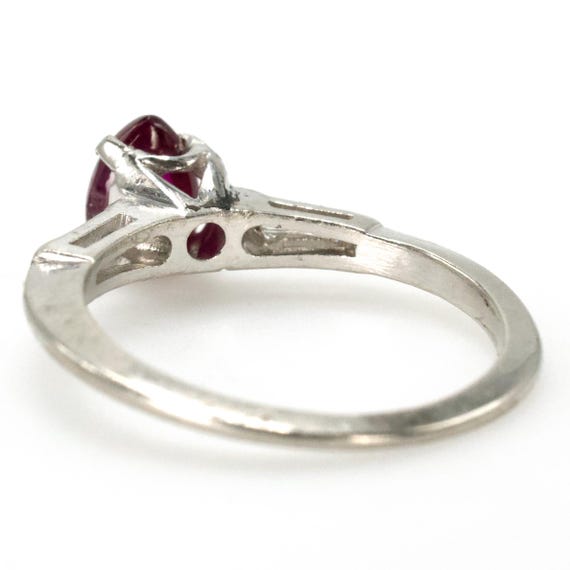 Pear Shaped Cabochon Ruby Platinum Ring with Tape… - image 3
