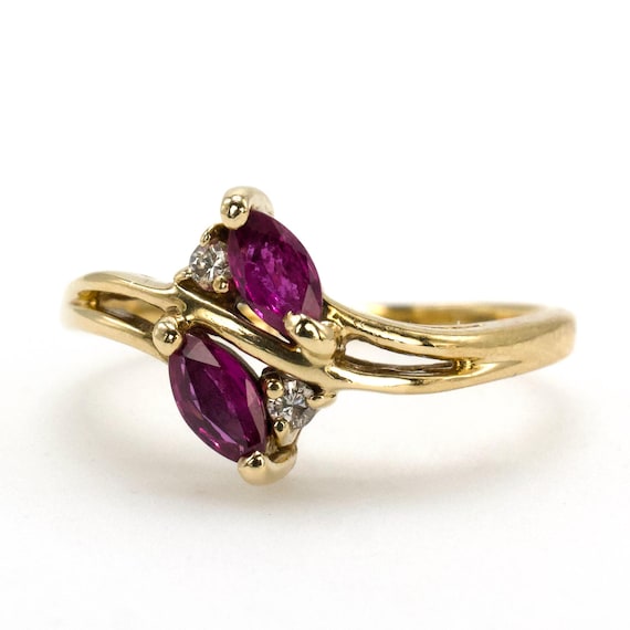 Vintage Double Marquise Ruby Ring with Accent Dia… - image 1