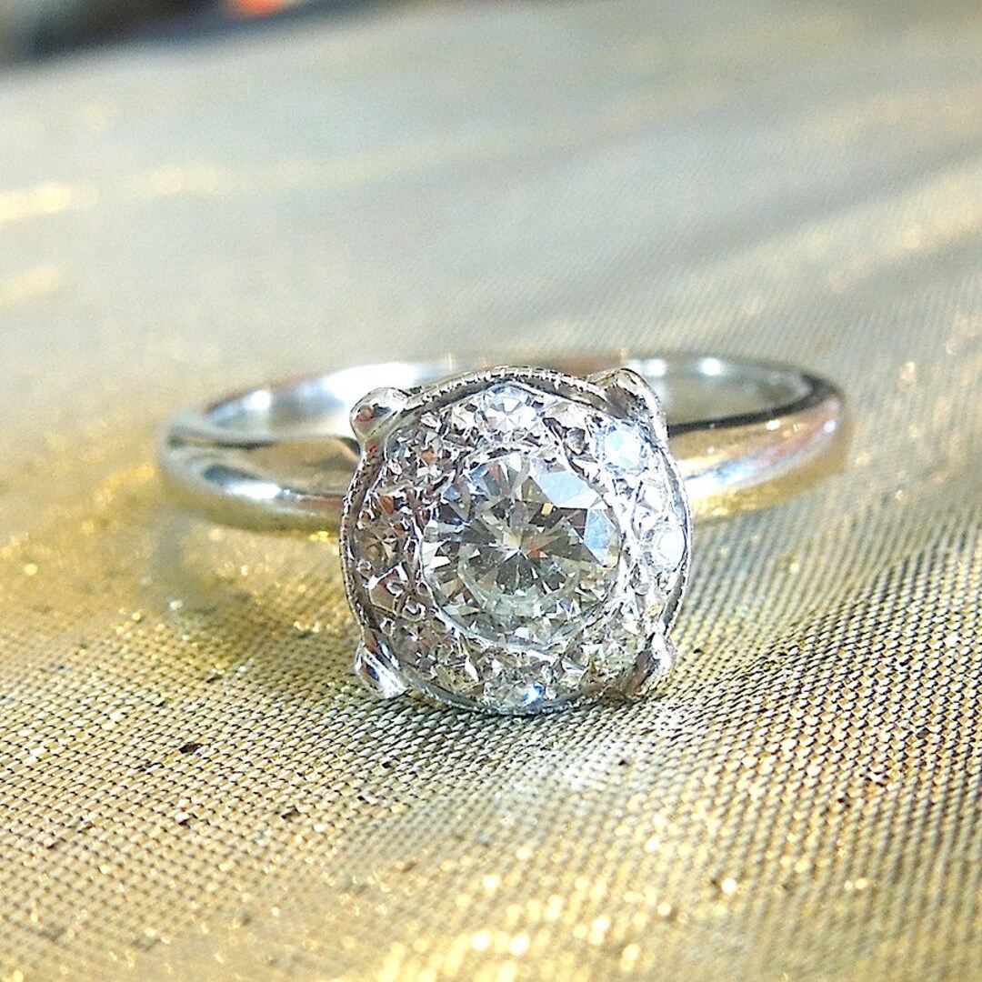 Vintage Half Carat Diamond White Gold Cluster Engagement Ring - Etsy