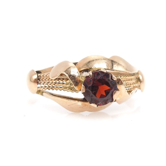 Natural Red Garnet in 14K Yellow Gold Rope Style … - image 1