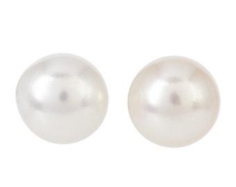 11mm Pearl Stud Earrings with 14K Yellow Gold Posts