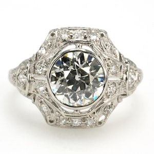 Edwardian Platinum Engagement Ring with 1.62 Carat Old European Cut Center Diamond