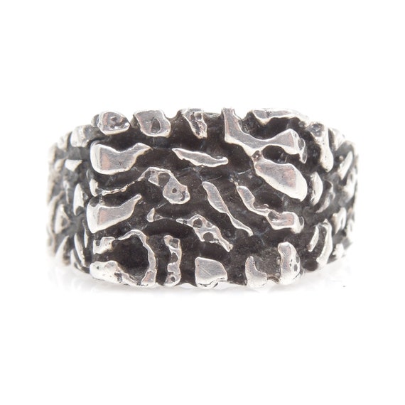 Large Sterling Silver Nugget Style Gents Ring