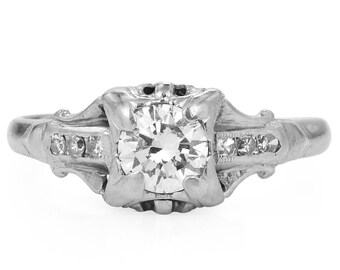 Art Deco 18K White Gold and 0.42 carat Diamond Engagement Ring