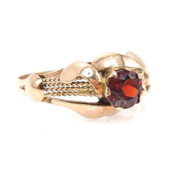 Natural Red Garnet in 14K Yellow Gold Rope Style … - image 3