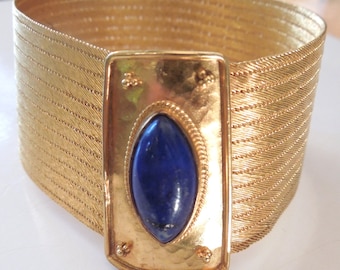 Greek 22K Yellow Gold and Lapis Lazuli Bracelet (Santorini)