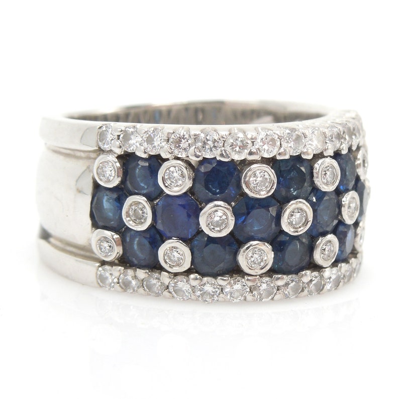 Vintage Gregg Ruth Wide Sapphire and Diamond Band in 18K White Gold image 2