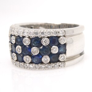 Vintage Gregg Ruth Wide Sapphire and Diamond Band in 18K White Gold image 3