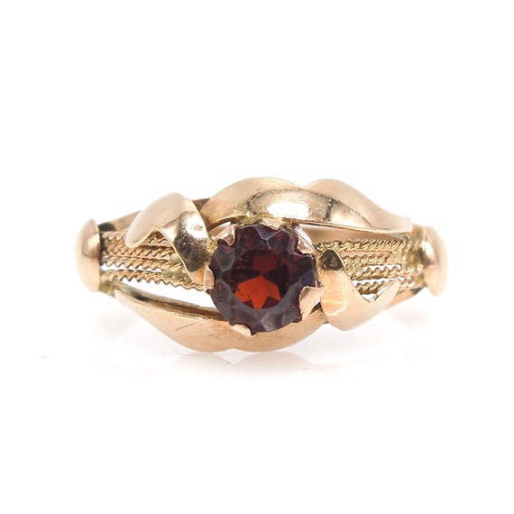 Natural Red Garnet in 14K Yellow Gold Rope Style … - image 2