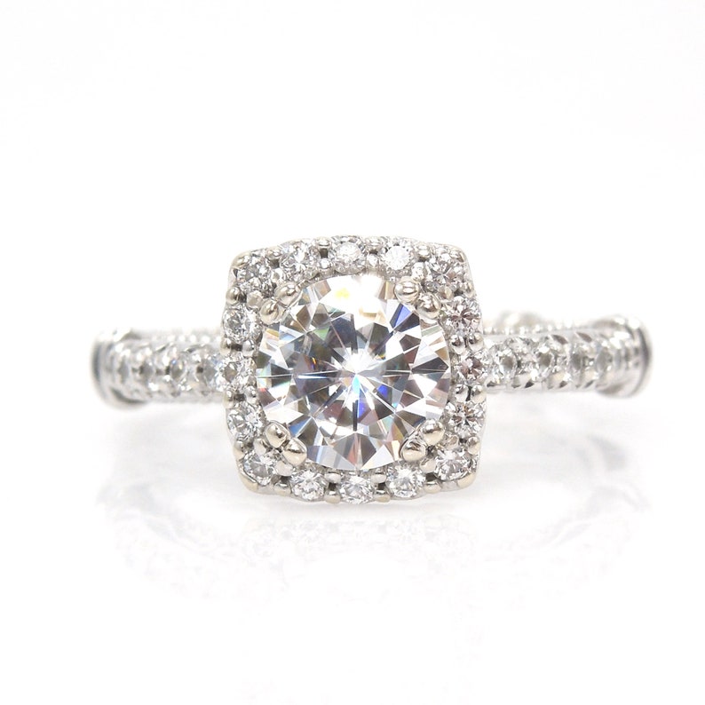 1 Carat Forever One Moissanite With Square Halo in Milgrained Etsy