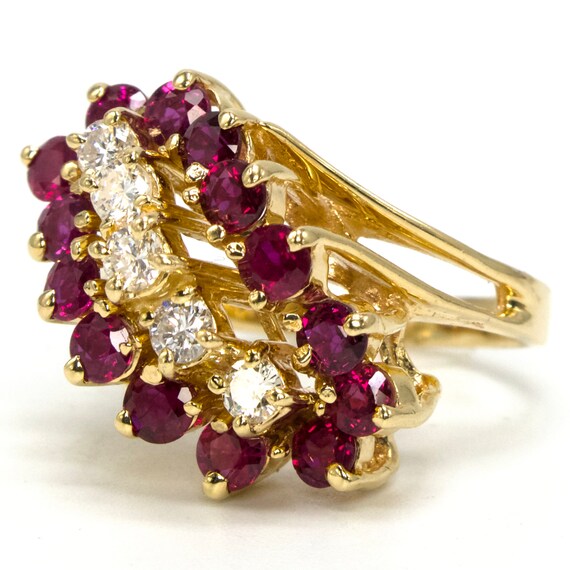 Yellow Gold Diamond and Ruby Waterfall Bypass Ring - image 2