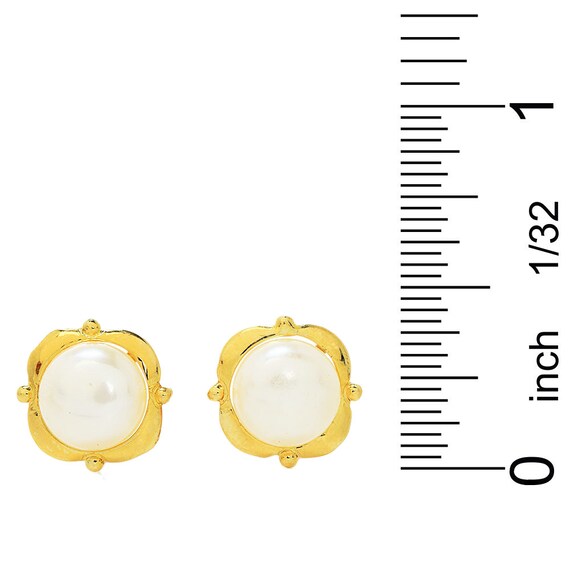 Button Pearl Stud Earrings in Square Yellow Gold … - image 4