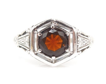 Art Deco Style Garnet Sterling Silver Filigree Mounting with Airline