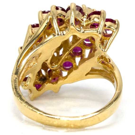 Yellow Gold Diamond and Ruby Waterfall Bypass Ring - image 4