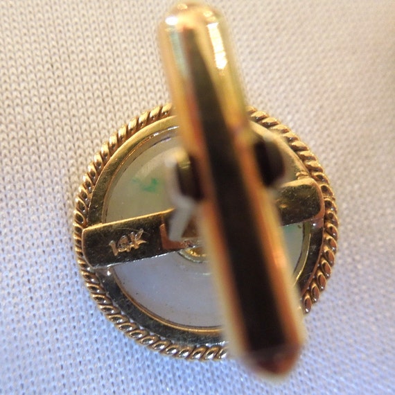 Large 14K Yellow Gold Jade Cufflinks - image 3