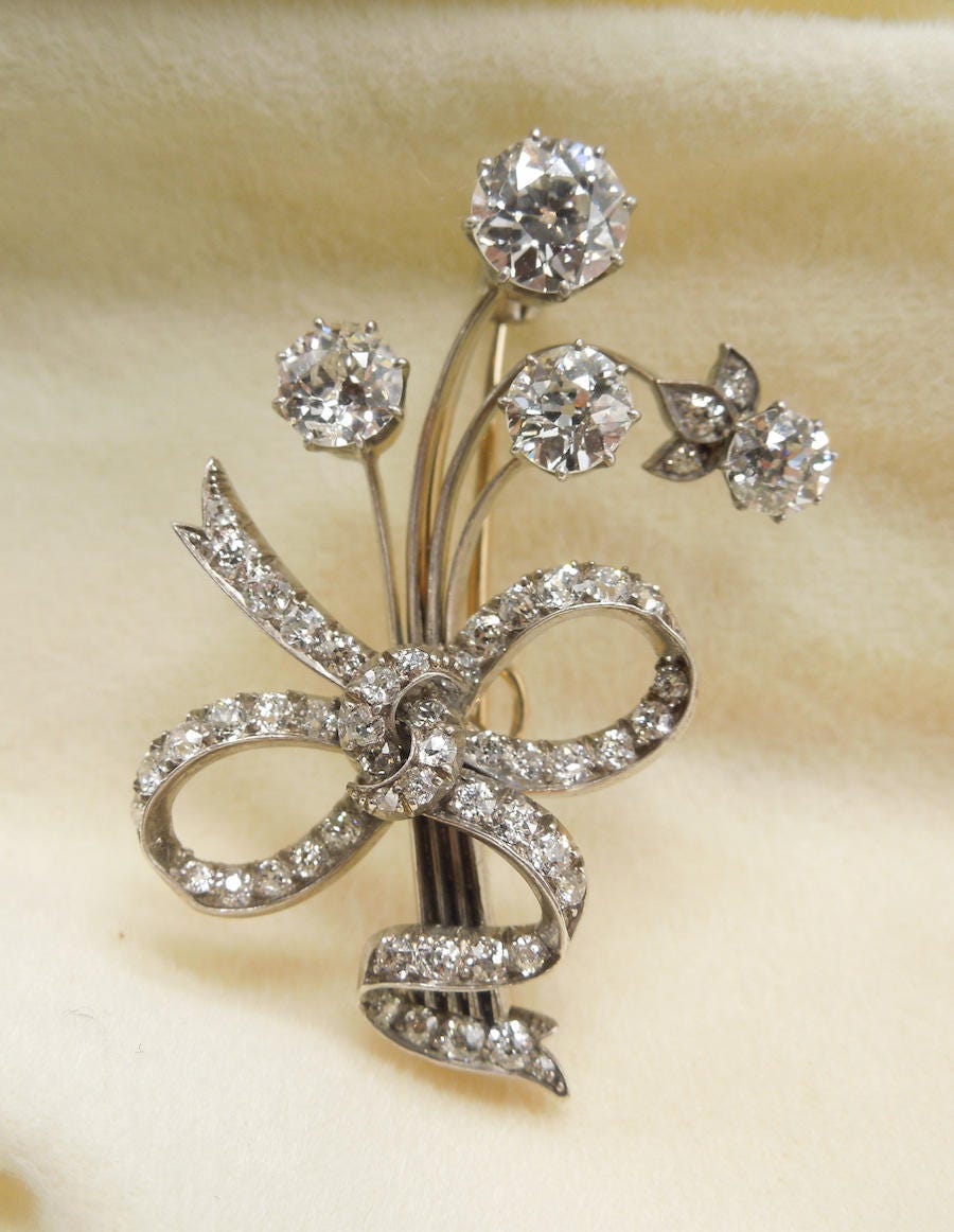 4 Carat Diamond Flower Bundle Brooch in Gold and Platinum - Etsy