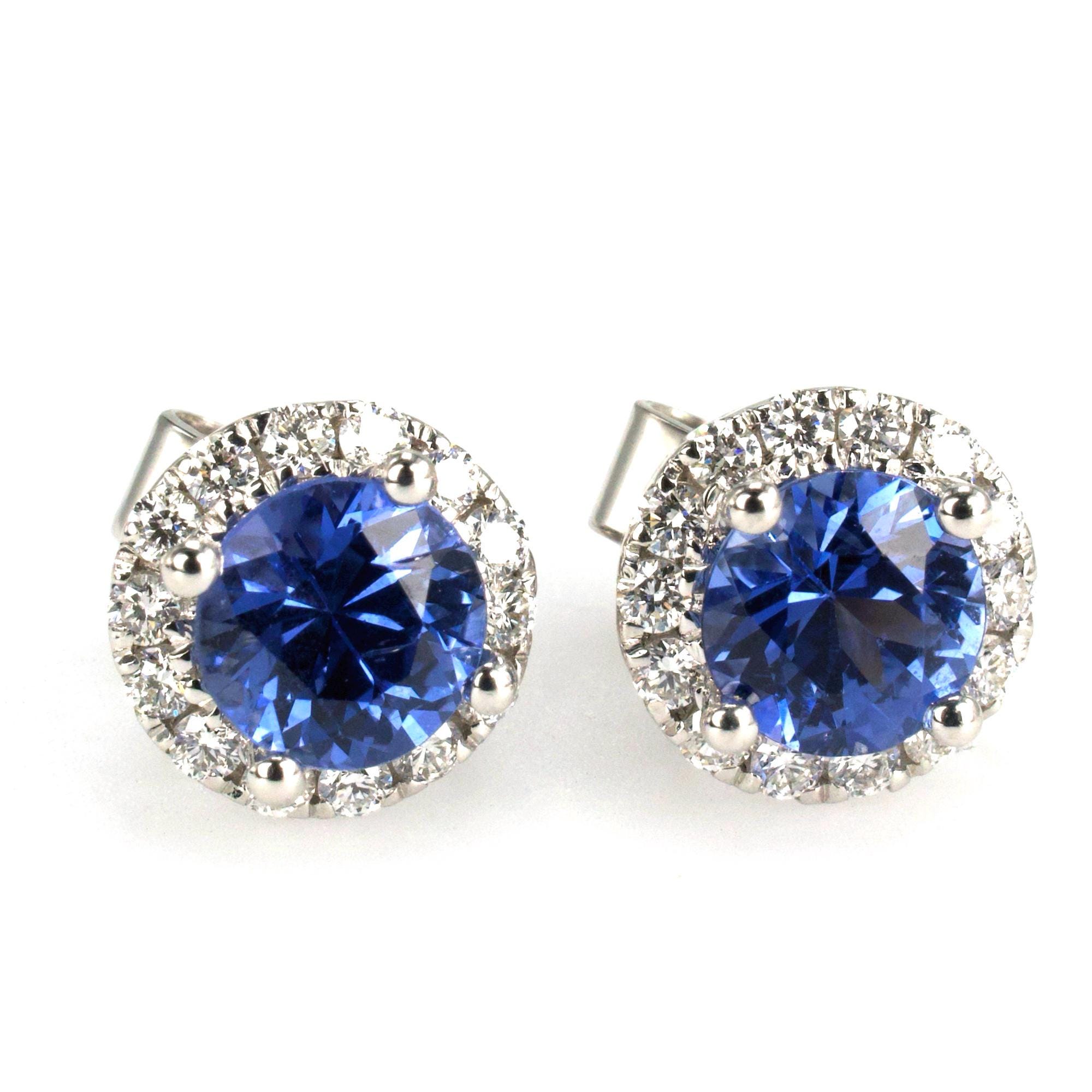 1 1/4ct Blue Sapphire Studs Earrings 14K White Gold