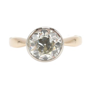 1.75ct Old European Cut Bezel Set Diamond Solitaire Engagement Ring in Platinum & 14K Yellow Gold