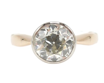 1.75ct Old European Cut Bezel Set Diamond Solitaire Engagement Ring in Platinum & 14K Yellow Gold