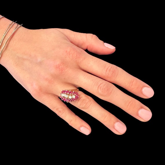 Yellow Gold Diamond and Ruby Waterfall Bypass Ring - image 5