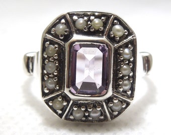 Natural 2 carat Citrine or Amethyst with Pearl Halo Set in Edwardian Style Filigree Mounting