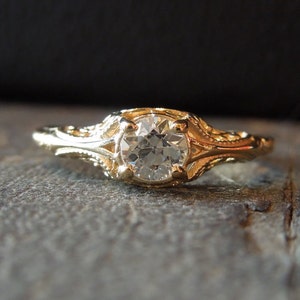 MOUNTING ONLY: Petite Engraved Ring Mounting in White or Yellow Gold - 4 to 4.5mm Stone