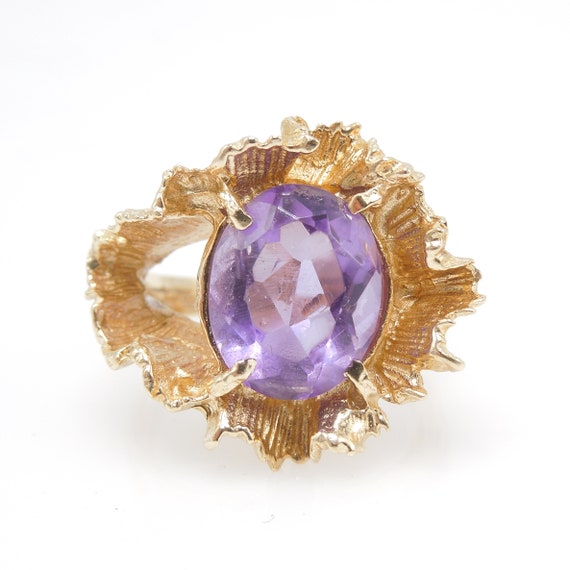 Midcentury Nature Inspired Oval Amethyst Ring in … - image 1