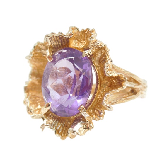 Midcentury Nature Inspired Oval Amethyst Ring in … - image 3