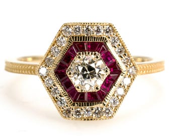 アンティークリング　アールデコ　ルビー✖️ダイヤ アールデコ ルビーダイヤモンドリング（1920年頃 イギリス）