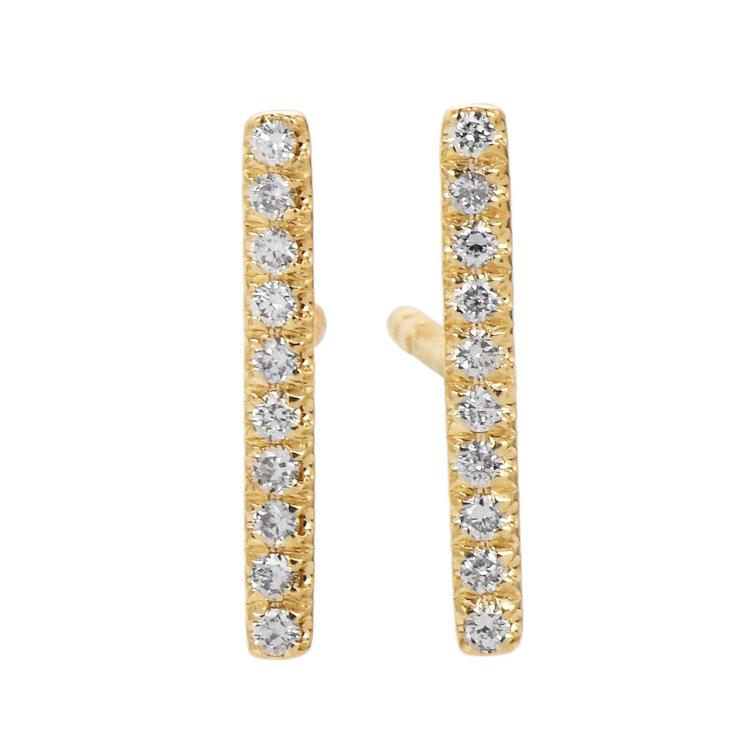 14K Yellow Gold Diamond Bar Earrings Etsy