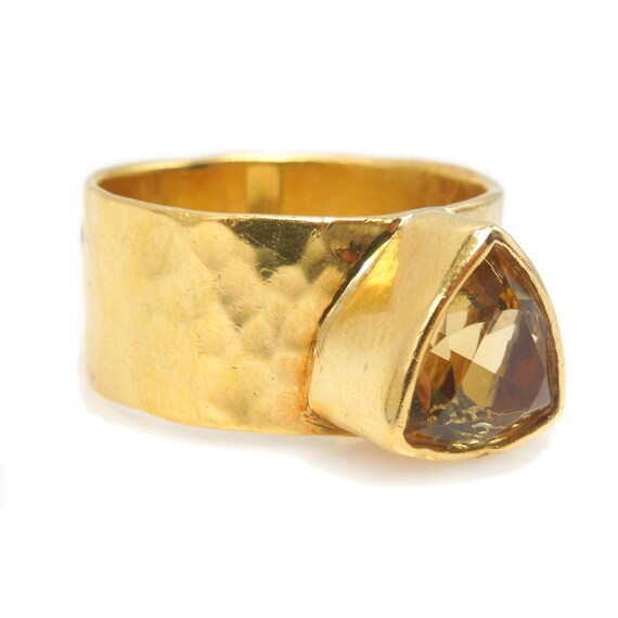 22K Yellow Gold Mounting with Trillion Cut Heliod… - image 3