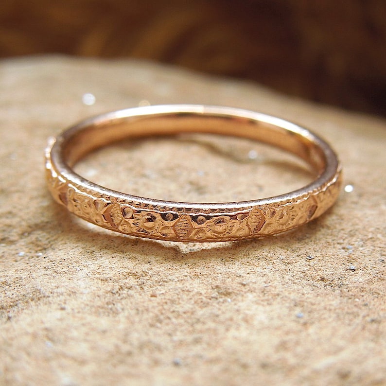 Art Deco Engraved Wedding Band in Yellow or Rose Gold Etsy