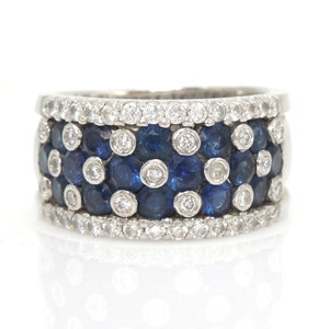 Vintage Gregg Ruth Wide Sapphire and Diamond Band in 18K White Gold image 1