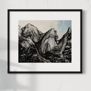 Ink mountain landscape painting, watercolor ink, Asian painting style, wall decor art print, lobby, living room, bedroom, meditation room
