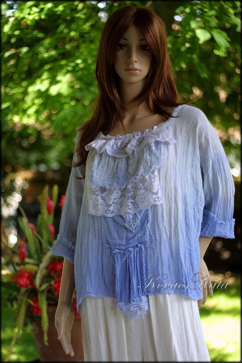 Bohemian Lavender Hand Dyed Gauze Blouse with Laces OOAK Etsy