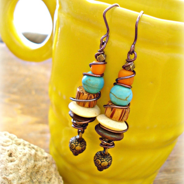 Boho Earrings - Boho Jewelry - Yoga Earrings - Yoga Jewelry - Tribal Earrings - Hippie Earrings - Turquoise Earrings - Retro Earrings