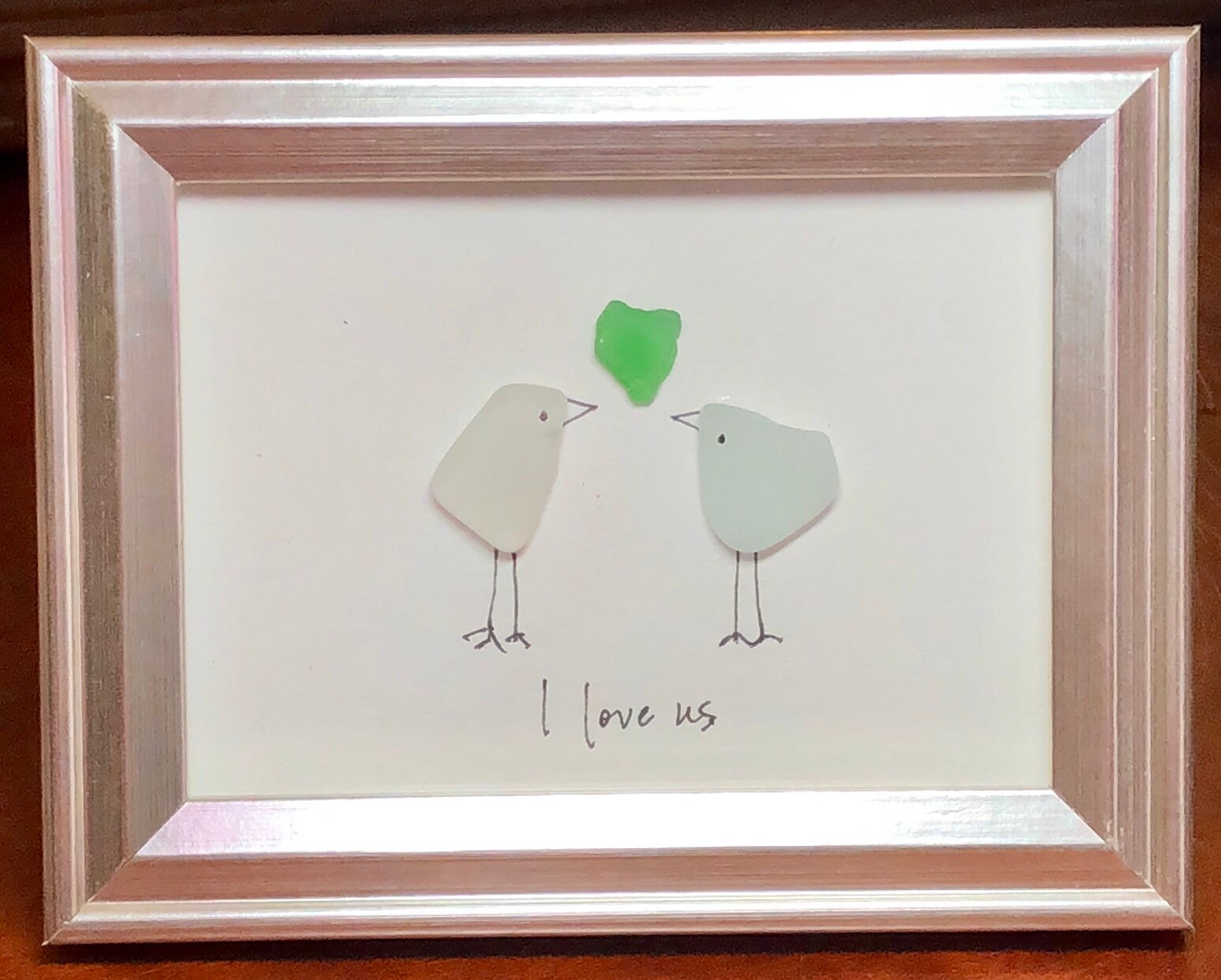 Art glass two birds on heart