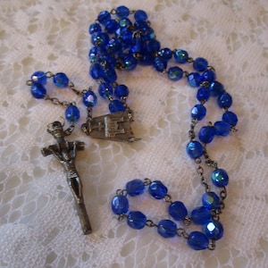 Glass Rosary, Blue Rosary, Crystal Rosary, Vintage Rosary, Prayer Beads, Vintage Religious, Confirmation, First Communion, R#115