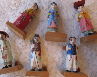 6, Place Card Holders, Asian Carvings, Wooden Figures, Asian Decor, Card Holders, Vintage Carvings, Folk Art, Tableware