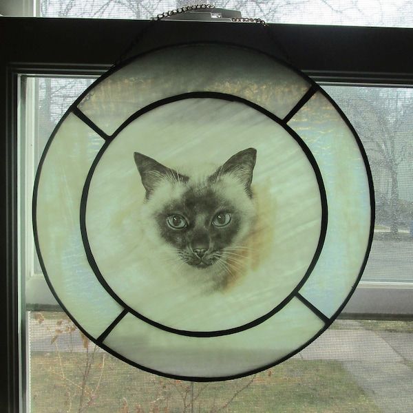 10.5 inch, Leaded Glass, Siamese Cat, Window Decor, Suncatcher, Cat Suncatcher, Slag Glass, Cats, Cat Decor, Cat Rescue, Vintage Cats