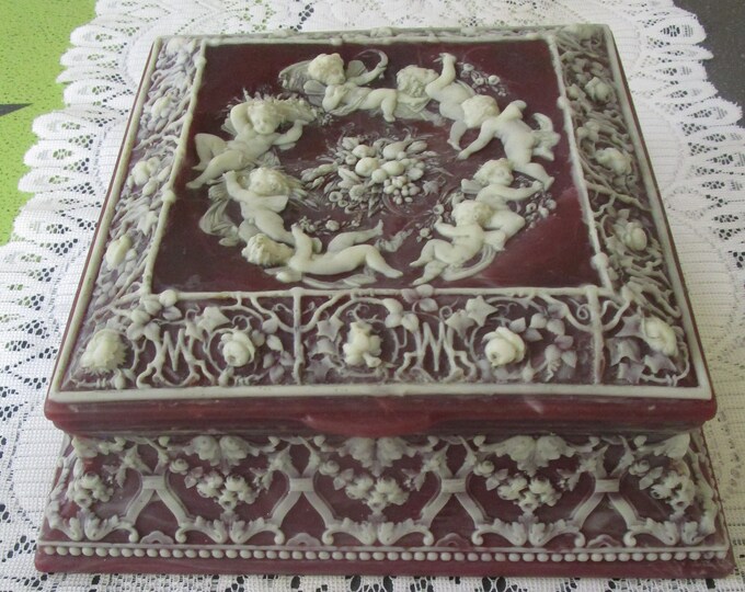Incolay Box, Cherubs, Vintage Boxes, Jewelry Box, Wedding Gift, Stone
