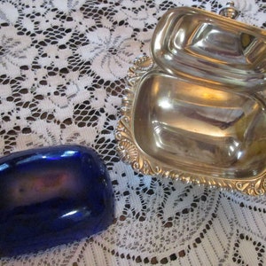 Master Salt, Salt Dip, Cobalt Glass, Cobalt Salt Dip, Silverplate Salt Dip, Vintage Silverplate, Silverplate Serving, Salt Cellar