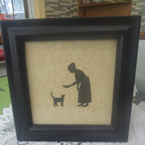 Framed Silhouette, J Spratt, Canadian Country Folk Art, Country Decor, Wall Decor, Farmhouse Decor, Cat Lovers Gift, Silhouettes, Folk Art